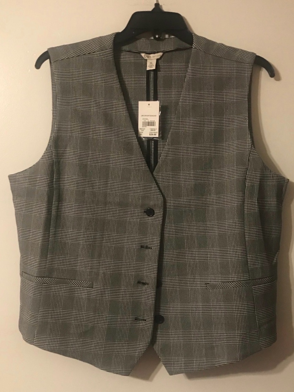 Plaid Button Front Vest in Gray and Black